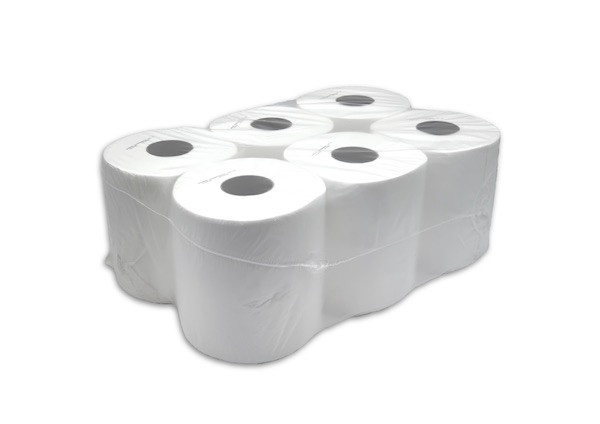 ESSUYAGE BLANC EN BOBINE=450 FEUILLES MICROGAUFFRAGE (F:19.4X18 CM) 2PLIS (6 U)