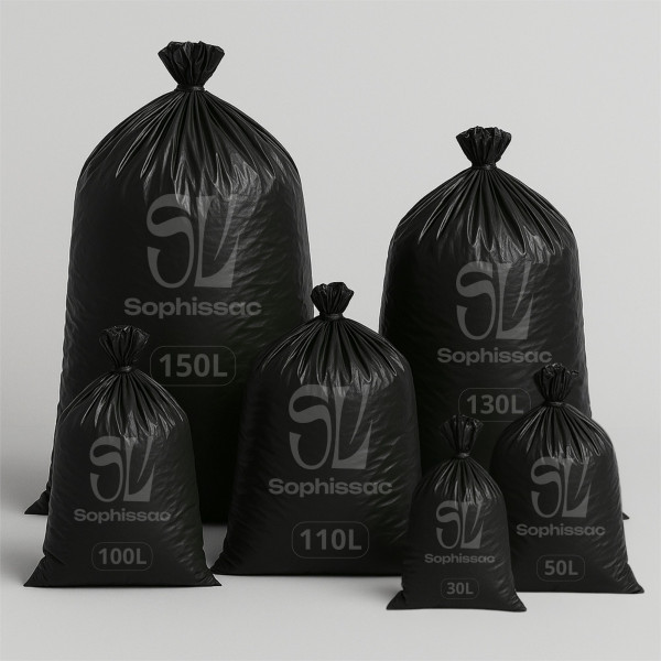 SAC POUBELLE NOIR 110L 70X105 CM 25µ DECHETS LEGERS (250 U)