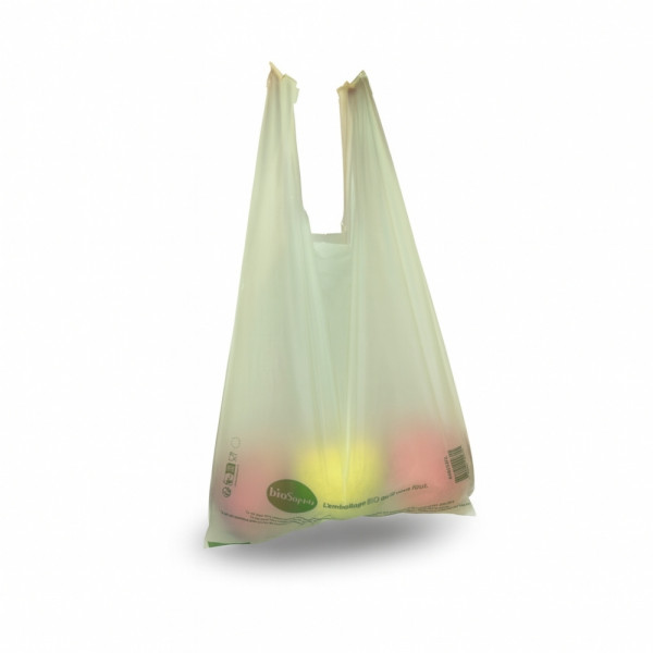 SAC BRETELLES VERT BIOCOMPOSTABLE 26+6X45 CM 14µ (1000 U)