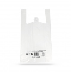 SAC PLASTIQUE A BRETELLES REUTILISABLE BLANC 30+8X54 CM 50 MICRONS (50 U)