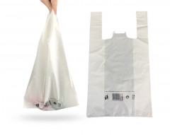 SAC PLASTIQUE A BRETELLES REUTILISABLE BLANC 27+7X48 CM 50 MICRONS (500 U)