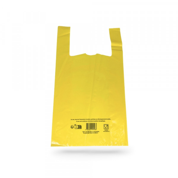 SAC REUTILISABLE A BRETELLES JAUNE 26+6+6X45 CM 50µ (500 U)