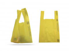 SAC PLASTIQUE A BRETELLES REUTILISABLE JAUNE 26+6X45 CM - 50 MICRONS (500 U)