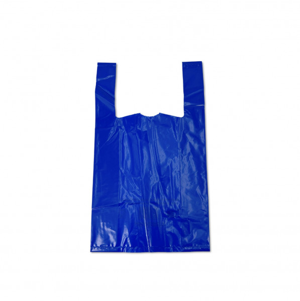 SAC PLASTIQUE A BRETELLES REUTILISABLE BLEU 26+6X45 CM 50 MICRONS (500 U)