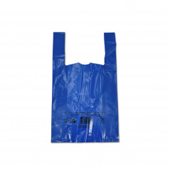 SAC PLASTIQUE A BRETELLES REUTILISABLE BLEU 26+6X45 CM 50 MICRONS (500 U)