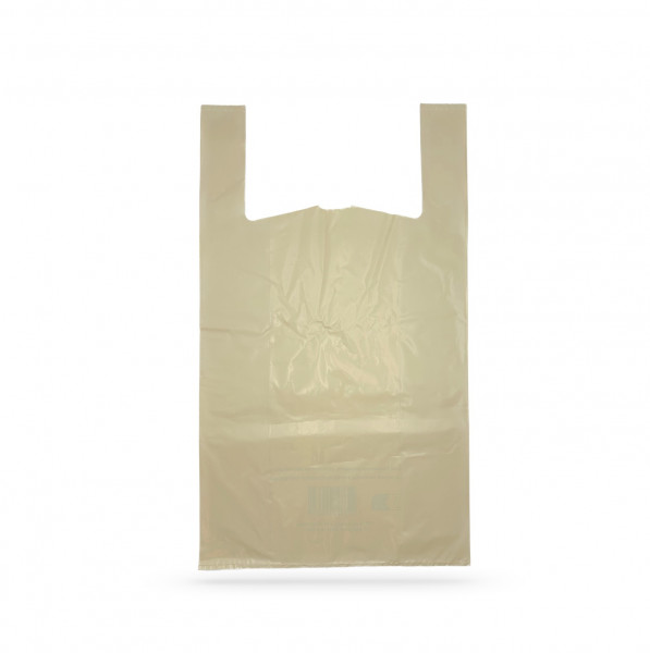 SAC PLASTIQUE A BRETELLES ROSE SAUMON 70 MICRONS 40+10X70 CM (50 U)