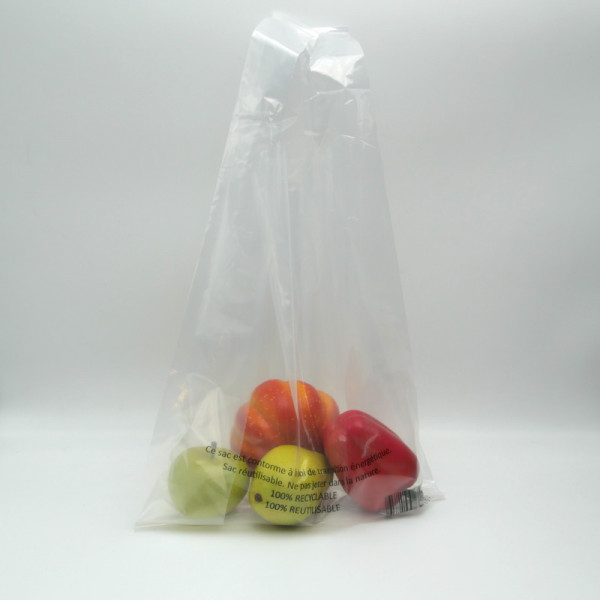 SAC PLASTIQUE A BRETELLES REUTILISABLE TRANSPARENT 30+8X54 CM 50µ (500 U)