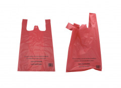 SAC PLASTIQUE A BRETELLES REUTILISABLE ROUGE 30+8X54CM 50 MICRONS (500 U)