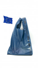 SAC PLASTIQUE A BRETELLES REUTILISABLE BLEU/GRIS 26+6X45 CM - 50 MICRONS (500 U)