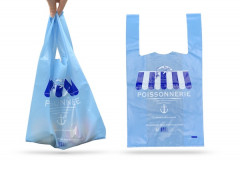 SAC PLASTIQUE REUTILISABLE BLEU IMP.POISSONNERIE 27+7+7X48 CM 50 MICRONS (500 U)