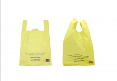 SAC PLASTIQUE A BRETELLES REUTILISABLE JAUNE 26+6X45 CM 50µ (500 U)