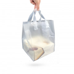 SAC CABAS TRANSPARENT 32.5+11.5+11.5X24 CM AVEC ANSES PLATES 100µ (25 U)