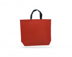 SAC CABAS NON TISSE ROUGE 53X42+14 CM SOUFFLET AU FOND POIGNEES NOIRES (100 U)