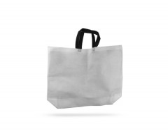 SAC CABAS NON TISSE BLANC 53X42+14 CM SOUFFLET AU FOND POIGNEES NOIRES (100 U)