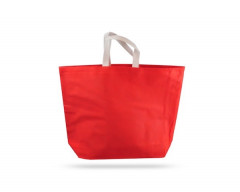 SAC CABAS NON TISSE ROUGE 53X42+14 CM SOUFFLET FOND - POIGNEES NOIRES (100 U)