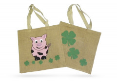 SAC CABAS EN TOILE DE JUTE « COCHON » 37+20X37 CM 100% BIODEGRADABLE (1 U)