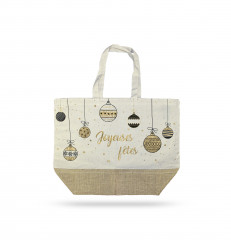 SAC CABAS NOEL COTON AVEC FOND EN TOILE DE JUTE 550X400 MM (1U)