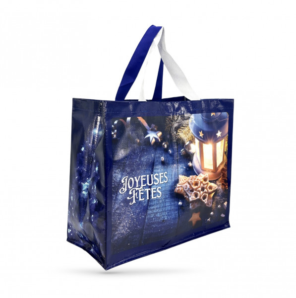 SAC CABAS NOEL BLEU 44+21+21X39 CM PP TISSÉ 135G/M² (EN PRECOMMANDE) (25 U)