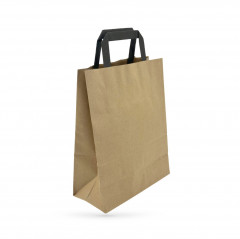 SAC PAPIER BRUN 22+10X27.5 CM POIGNEES PLATES NOIR 80GRS MATIERE RECYCLEE (250 U