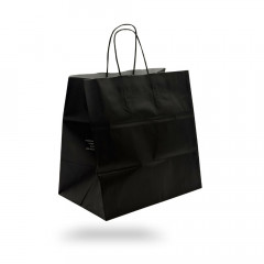 SAC PAPIER NOIR POIGNEES TORSADEES NOIRES 26X17X26 CM 90G MATIERE VIERGE (200 U)