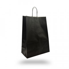 SAC PAPIER NOIR POIGNEES TORSADEES NOIRES 32X16X45 CM 90G MATIERE VIERGE (200 U)