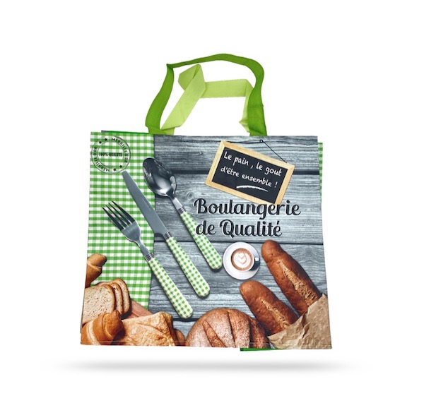 SAC CABAS BOULANGERIE 100% QUALITE 40+27.5X35 CM (PP TISSE) (100 U)