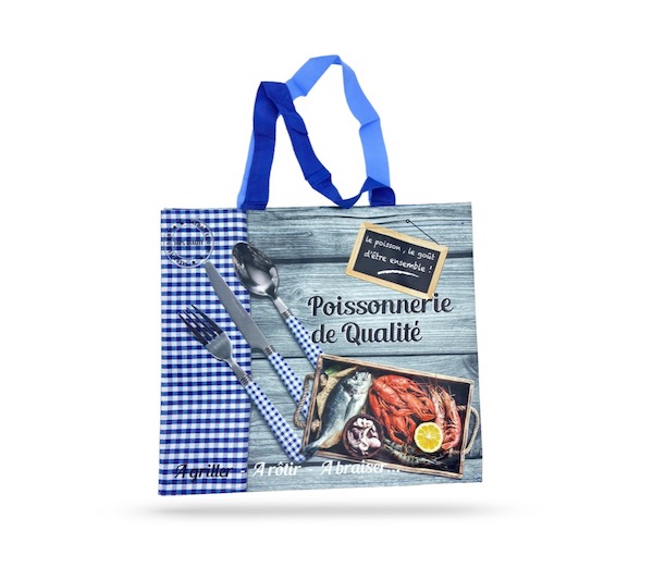 SAC CABAS POISSONNERIE 100% QUALITE 40+20X35 CM (PP TISSE) (50 U)