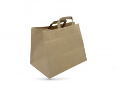 SAC PAPIER BRUN 32+21X26 CM POIGNEES PLATES 90 GRS MATIERE VIERGE (250 U)