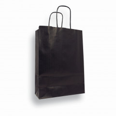 SAC PAPIER KRAFT NOIR 23+12X30 CM POIGNEES TORSADEES (50 U)