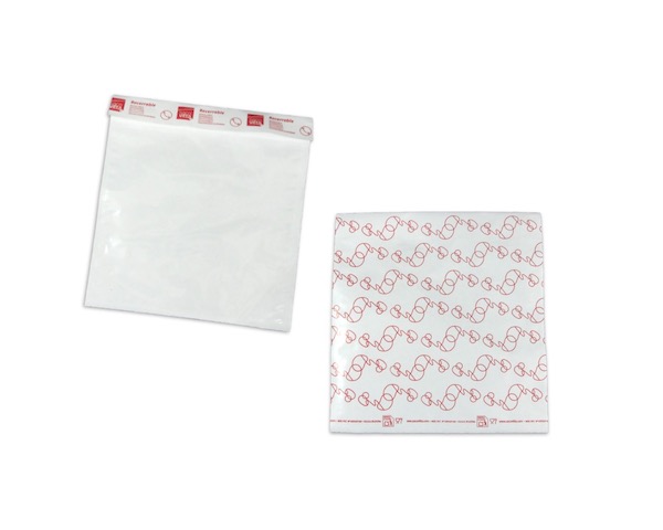 SACHET ADHESIF 250X300 MM TRANSPARENT/ROUGE-BLANC RABAT REFERMABLE (1200 U)