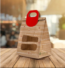 SAC PAPIER KRAFT POULET A FENETRE AVEC POIGNEE -40°/150° 22X11.5X35 CM (250 U)