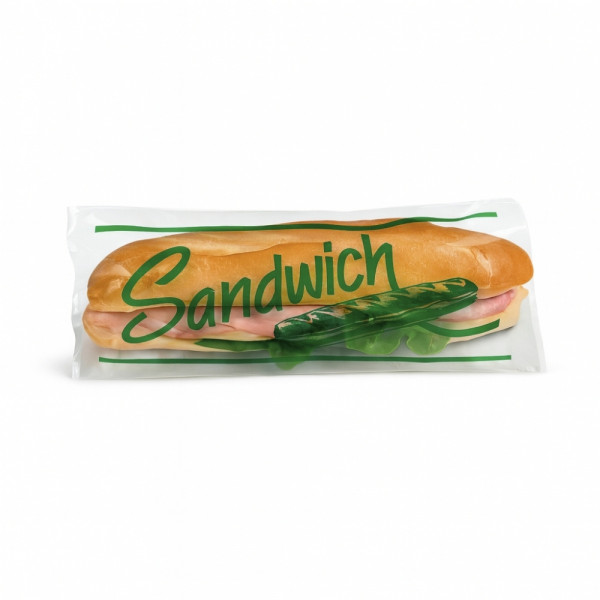 SAC SANDWICH POLYPRO TRANSPARENT 14X34 CM IMP. VERTE 30µ PERFORÉ (2000 U)