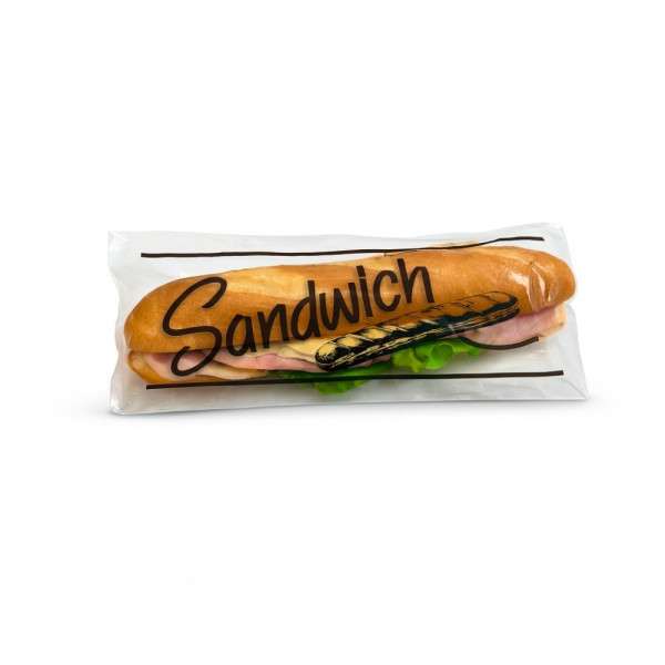 SAC SANDWICH POLYPRO TRANSPARENT 14X34 CM IMP.MARRON 30µ PERFORÉ (2000 U)