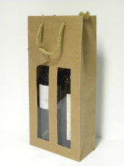 SAC 2 BOUTEILLES PAPIER KRAFT BRUN POIGNEES/FENETRE 180+88X380 MM (10 U)