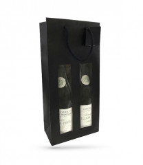 SAC 2 BOUTEILLES PAPIER KRAFT NOIR POIGNEES/FENETRE 180+88X380 MM (10 U)
