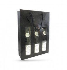 SAC 3 BOUTEILLES PAPIER KRAFT NOIR POIGNEES/FENETRE 270+90X380 MM (10 U)