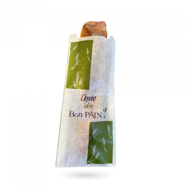 SAC A PAIN PAPIER PARAFFINE BLANC IMPRESSION VERTE 15+5X34 CM (250 U)