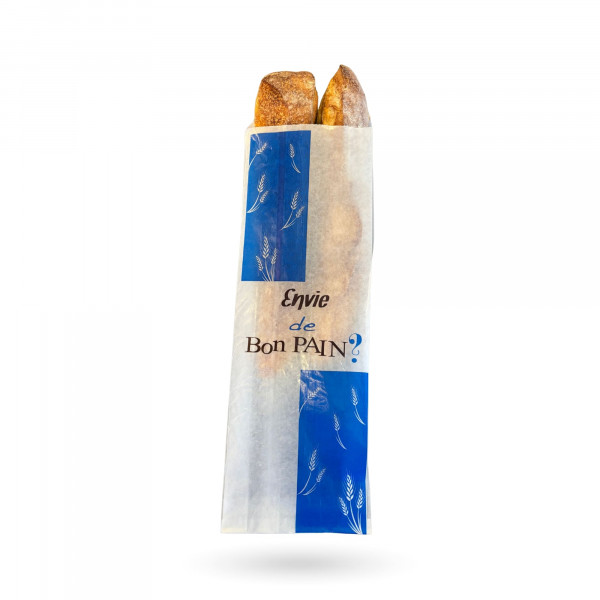 SAC A PAIN PAPIER PARAFFINE BLANC IMPRESSION BLEUE 15+5X44 CM (250 U)