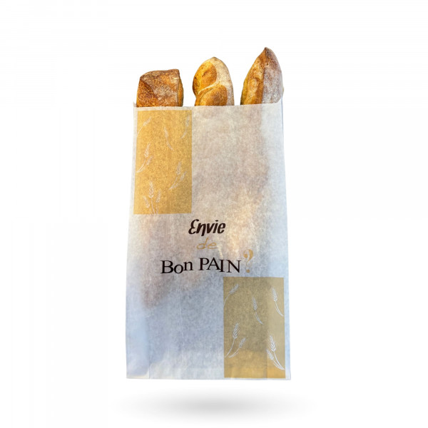 SAC A PAIN PAPIER PARAFFINE BLANC IMPRESSION BEIGE 21.5+6.5X39 CM (250 U)