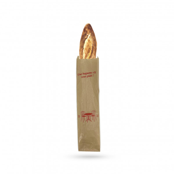 SAC PAPIER KRAFT BRUN BAGUETTE ROUGE 10+3.5X44 CM « TRADITION » 35 GRS (1000 U)