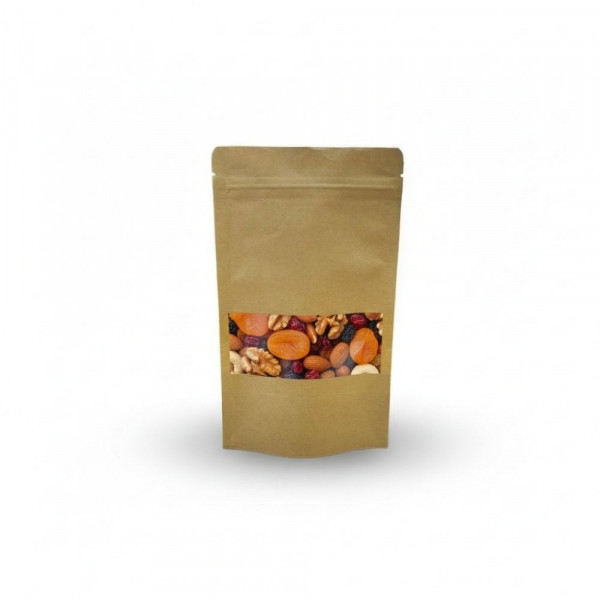 SACHET PAPIER KRAFT DOYPACK MARRON FENETRE AVEC ZIP 12X20+4 CM 250G (50 U)
