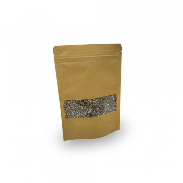 SACHET PAPIER KRAFT DOYPACK MARRON FENETRE AVEC ZIP 14X20+4 CM 320G (50 U)