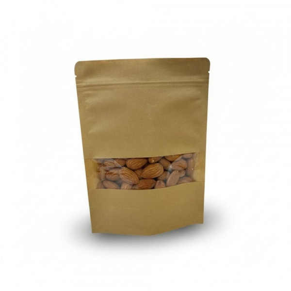 SACHET PAPIER KRAFT DOYPACK MARRON FENETRE AVEC ZIP 16X22+4 CM 500G (50 U)