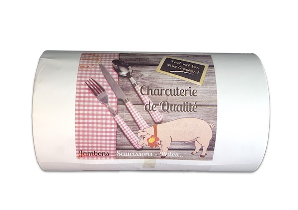 PAPIER THERMOPACK BLANC IMPR. CHARCUTERIE BOBINE=l.35CM 60G (1 bobine=10 KG/U)