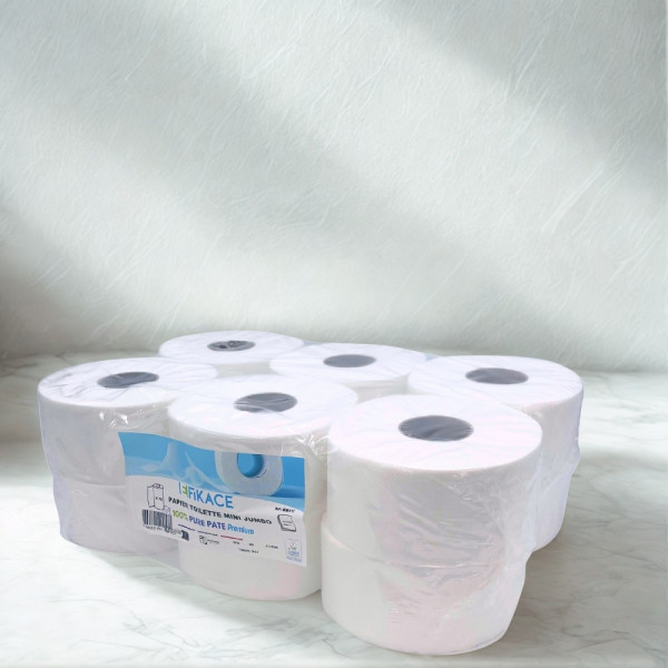 PAPIER TOILETTE MINI JUMBO l.9 CM x D.19 CM x 115 M CM (12 U)