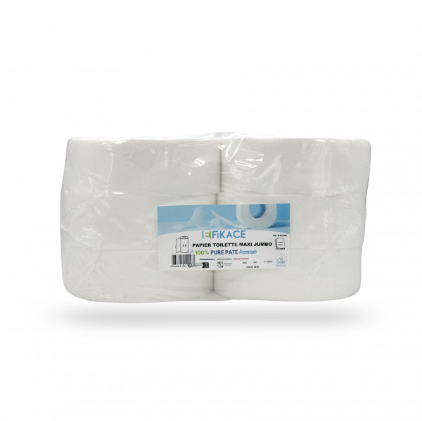 PAPIER TOILETTE GEANT «&nbsp;MAXI JUMBO&nbsp;» 2 Plis BOBINE l.9 CM x D.25 CM x 230 M (6 U)