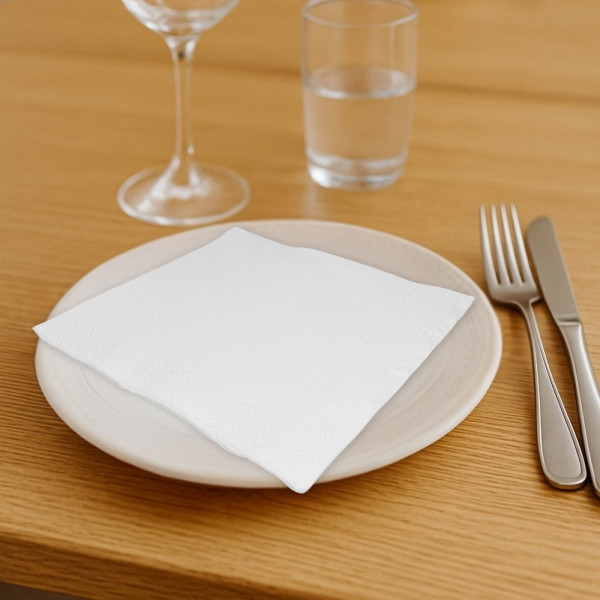 SERVIETTE POINT A POINT BLANCHE 40X40 CM PLIAGE 1/4 (50 U)