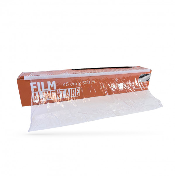 FILM ETIRABLE ALIMENTAIRE 45CM X 300M BOITE DISTRIBUTRICE AVEC LAME 7,5 µ (1 U)