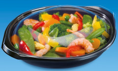 BARQUETTE WOK 750 GRS FOND NOIR PP+COUVERCLE TRANSPARENT PP (25 U)
