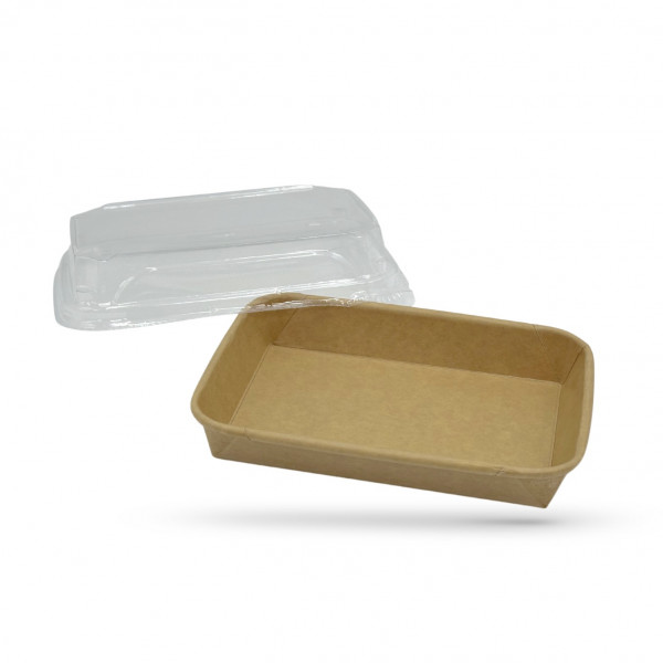 BARQUETTE SUSHIS KRAFT RECTANGULAIRE 350ML 16.5X11.5X2.5CM ET COUVERCLE PET(50U)